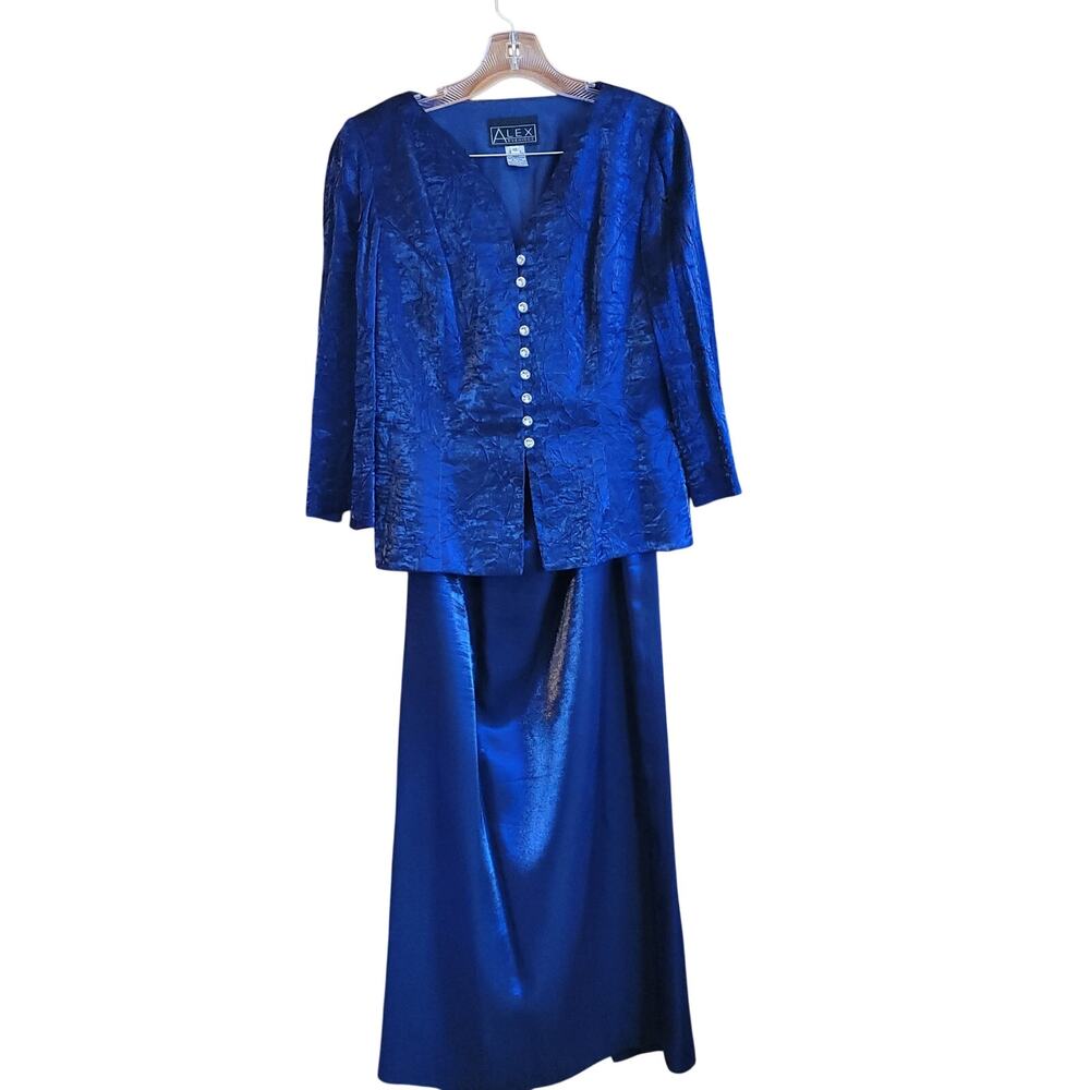 Alex Evenings Royal Blue Crinkle Skirt Set 2 Piece Formal Evening Occasion 12